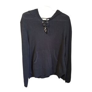 89th & Madison Black Tie Front Hoodie Relaxed Fit